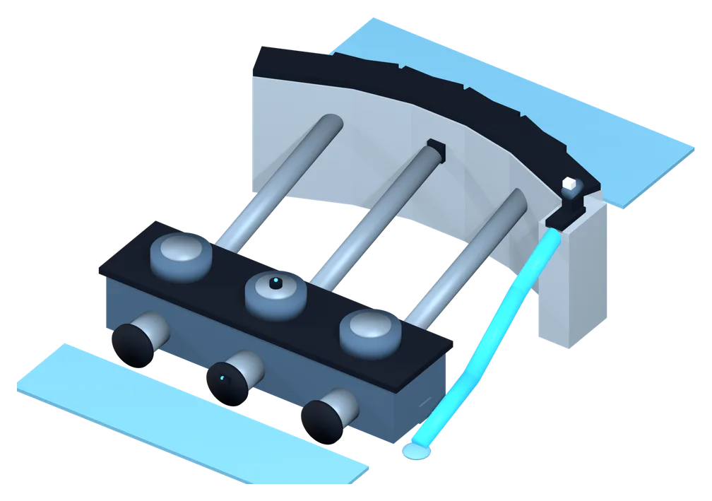 3D model of a hydro power plant: arch dam, spillway, powerhouse with hydro units and penstocks